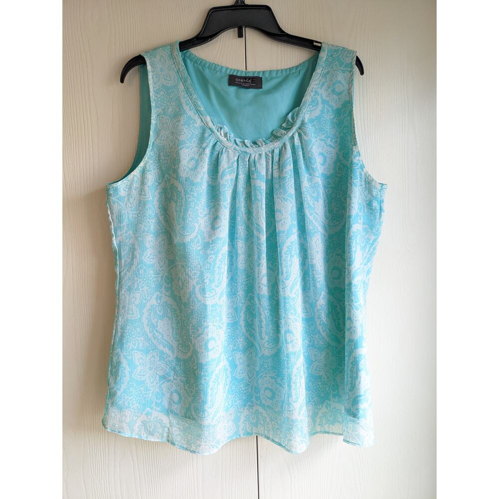 George Me Mark Eisen Women's Floral Blue Sleeveless Round Neck Tank Top Size 1X
